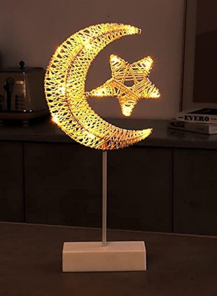 فيتاشيلي أضواء رمضان - ديكور طاولة تزيين العيد، أضواء LED على شكل نجمة، أضواء نجمة القمر والهلال 6x22x41cm - Image 1