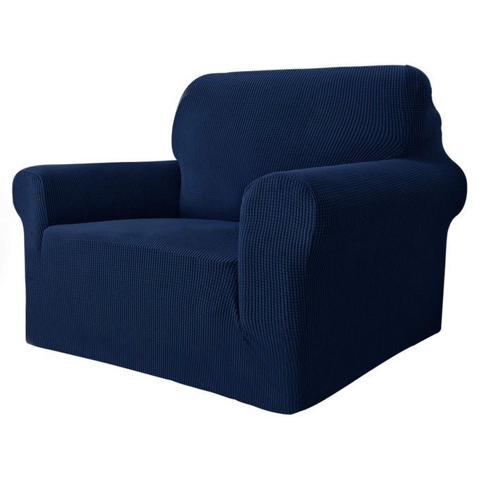 STRETCH CHAIR COVER CHAIR SLIPCOVERS WITH ARMS 1PIECE COUCH SOFA CHAIR COVERS FOR LIVING ROOM NON SLIP ARMCHAIR COVER 3146 FURNITURE PROTECTOR DOGS PET FRIENDLY CHAIR NAVY BLUE