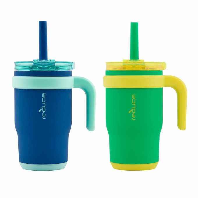 reduce 14oz Coldee Tumbler with Handle for Kids Leakproof Insulated Stainless Steel Mug with Lid & Straw -Spill Proof Chew-Resistant Straw 2 Pack - Image 1