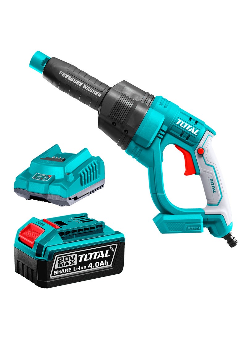TOTAL TOTAL Cordless Pressure Washer, 20V, 24.8 Bar, 2.2L/min Flow Rate, 6-Pattern Spray Gun, 4.0Ah Battery  - Image 1