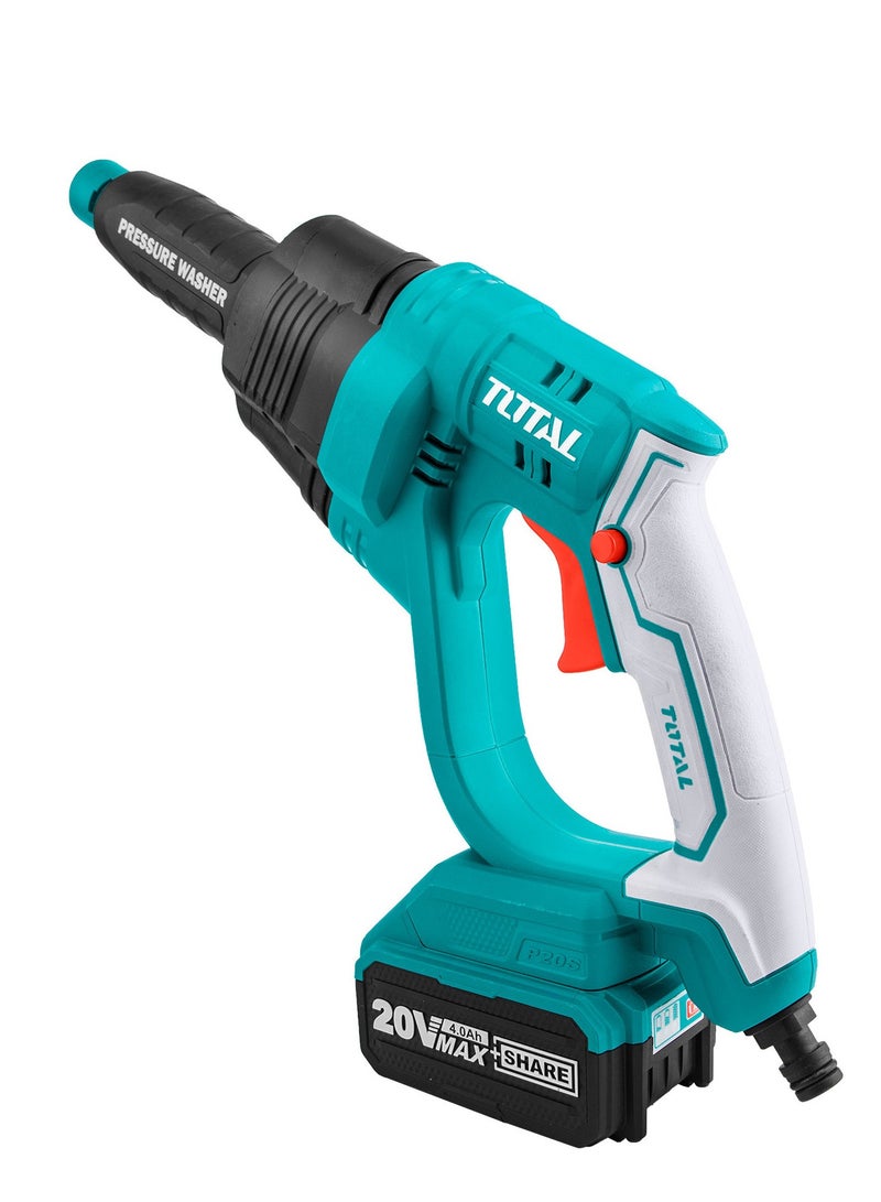 TOTAL TOTAL Cordless Pressure Washer, 20V, 24.8 Bar, 2.2L/min Flow Rate, 6-Pattern Spray Gun, 4.0Ah Battery  - Image 2