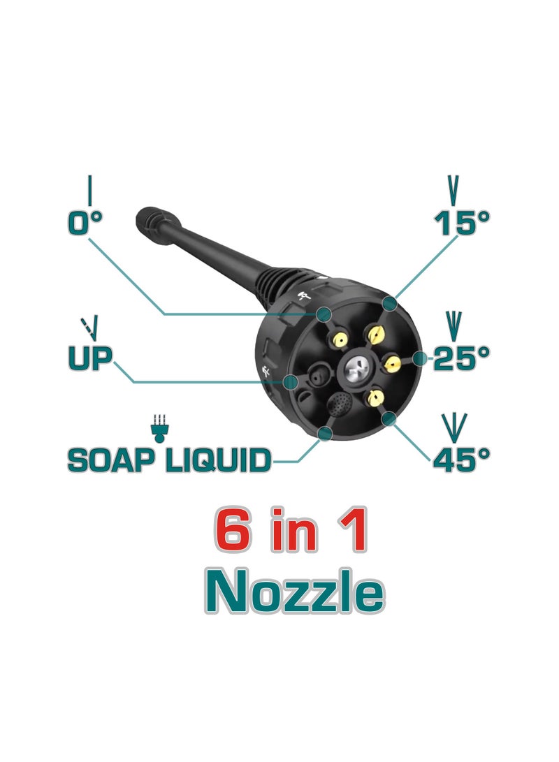 TOTAL TOTAL Cordless Pressure Washer, 20V, 24.8 Bar, 2.2L/min Flow Rate, 6-Pattern Spray Gun, 4.0Ah Battery  - Image 4