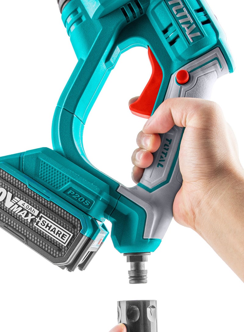 TOTAL TOTAL Cordless Pressure Washer, 20V, 24.8 Bar, 2.2L/min Flow Rate, 6-Pattern Spray Gun, 4.0Ah Battery  - Image 3