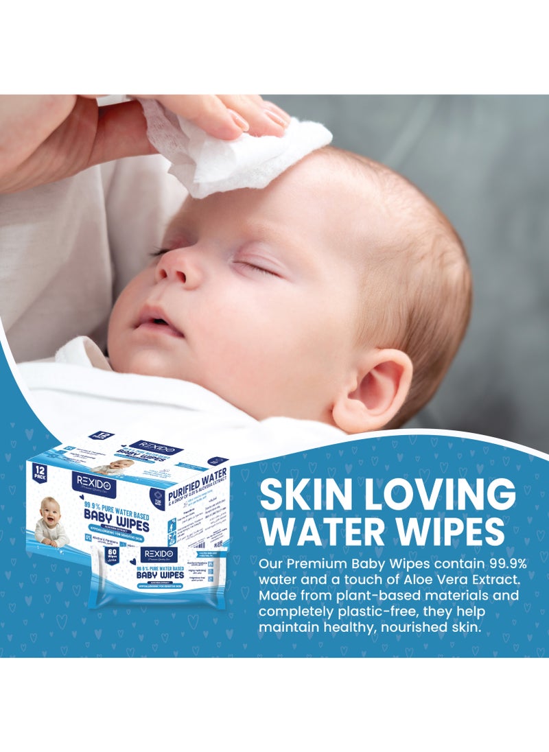REXIDO - Original 99.9% Pure Water Baby Wipes, 1440 (24 Pack) Hypoallergenic & Unscented Water Wipes For New Born Sensitive Skin, Parabens Free Wet Wipes, Highly Hydrating, 1440 Count, x 24 Pack. - Image 1