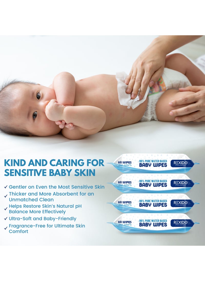 REXIDO - Original 99.9% Pure Water Baby Wipes, 1440 (24 Pack) Hypoallergenic & Unscented Water Wipes For New Born Sensitive Skin, Parabens Free Wet Wipes, Highly Hydrating, 1440 Count, x 24 Pack. - Image 1