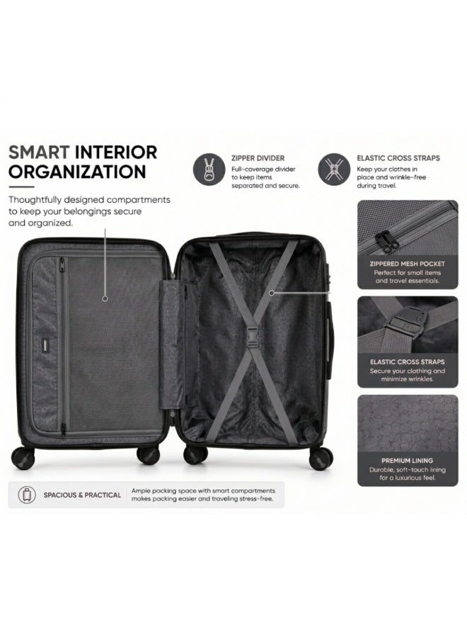VELMORE 3 Piece Polypropylene Hard Side Luggage Set - Lightweight Spinner Suitcases with 360° Wheels | Durable Trolley Bags for Secure Travel (Small, Medium, Large) - Black - Image 5
