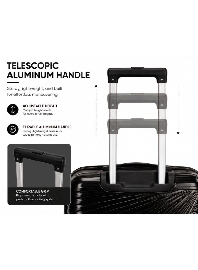 VELMORE 3 Piece Polypropylene Hard Side Luggage Set - Lightweight Spinner Suitcases with 360° Wheels | Durable Trolley Bags for Secure Travel (Small, Medium, Large) - Black - Image 4