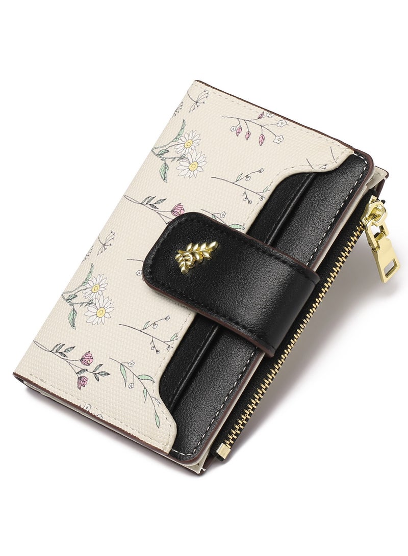 JOY Women Wallet  Leather Short Wallet Bifold RFID Blocking Wallet Credit Card Holder Organizer with Zipper Pocket Mini Lady Purse
