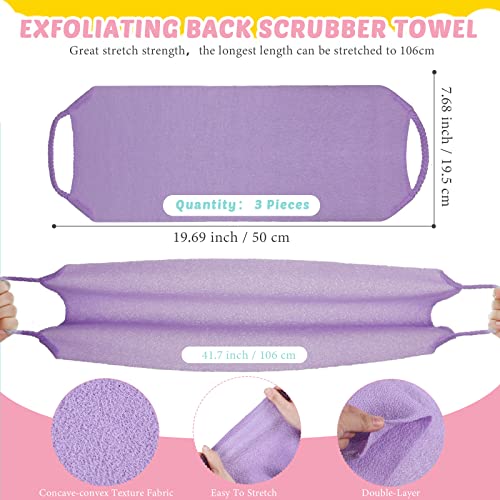 Breling 4 Pack Exfoliating Washcloth Back Scrubber Set 2 Exfoliating Body Scrubber Nylon Back Body Scrub Towel 2 Pairs Shower Gloves for Women Men Bath Shower ExfoliationPink Purple - Image 3