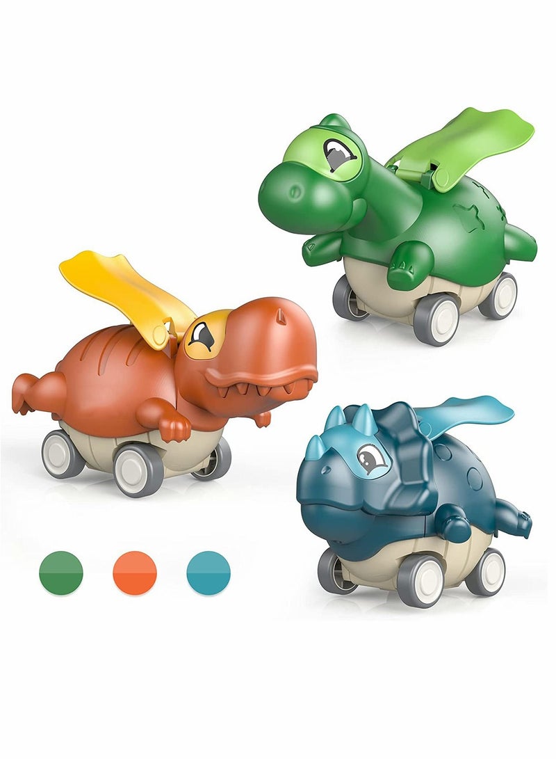 SYOSI Roll over image to zoom in Dinosaur Toys, Cute Dinosaur Toy Cars, Toys Age 2-4, Dinosaur Car Toys, for 1-4-Year-Old Boys Girls, 3 Pack - Image 1