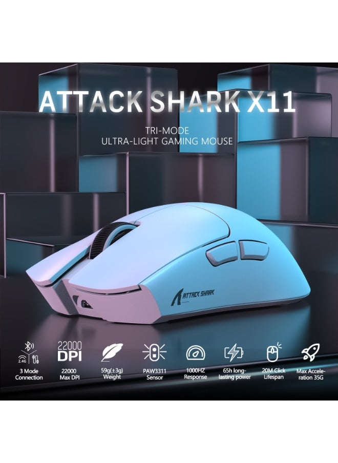 Attack Shark X11 Lightweight Wireless Gaming Mouse with RGB Charging Dock, Tri-Mode: 2.4G/USB-C Wired/BT, Up to 22K DPI, PAW3311 Optical Sensor, HUYU Switch, 5 Programmable Buttons for PC/Mac  - Image 2