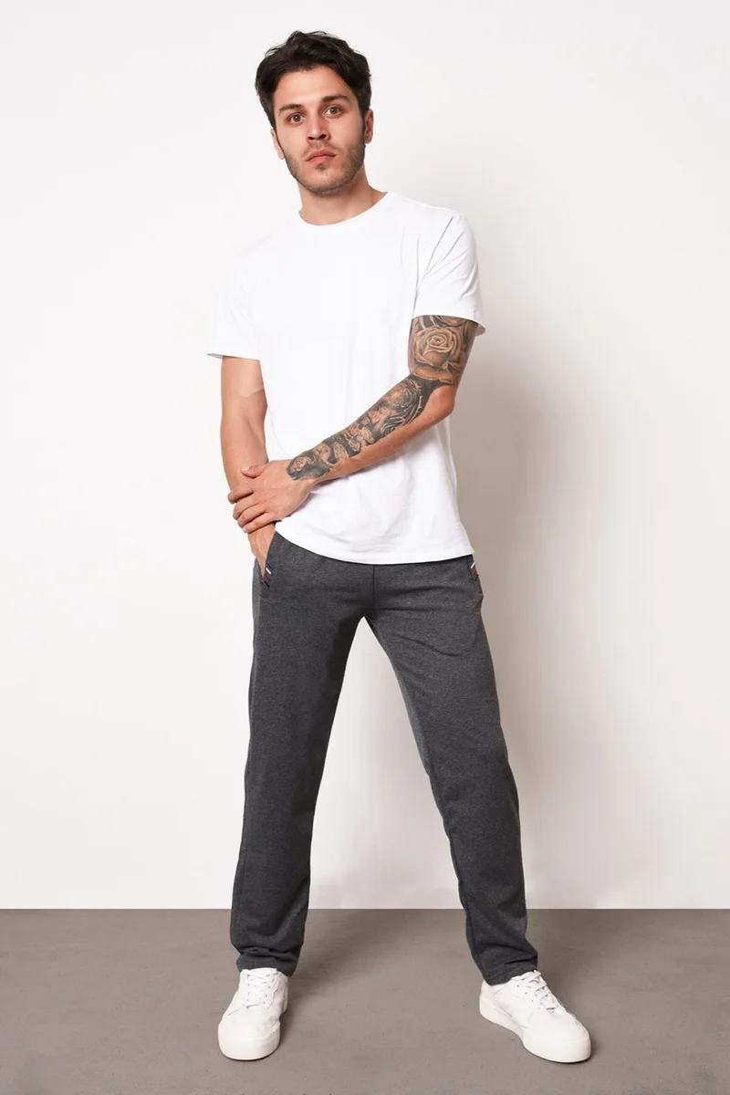 mmetalic Metalic Black-Anthracite Men's Zipper Pocket Embroidery Detailed Straight Leg Relaxed Cut 2-Pack Sweatpants