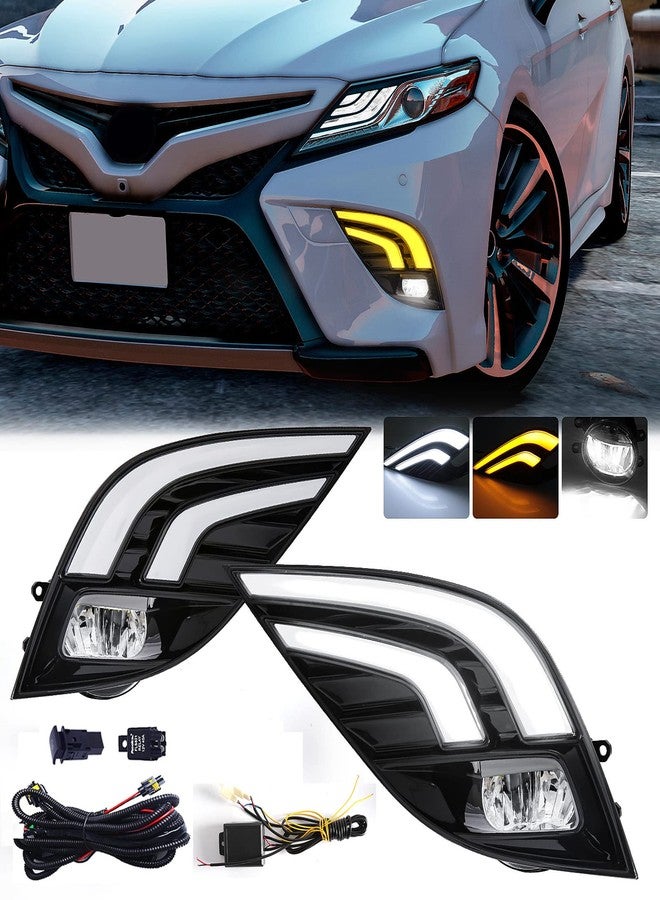 VGETTING LED Daytime Running Light For Toyota Camry Fog Light Front Bumper DRL With Turn Signal Light For 2018 2019 2020 Camry SE XSE TRD Dual-Colors Light with Bezel - Image 1