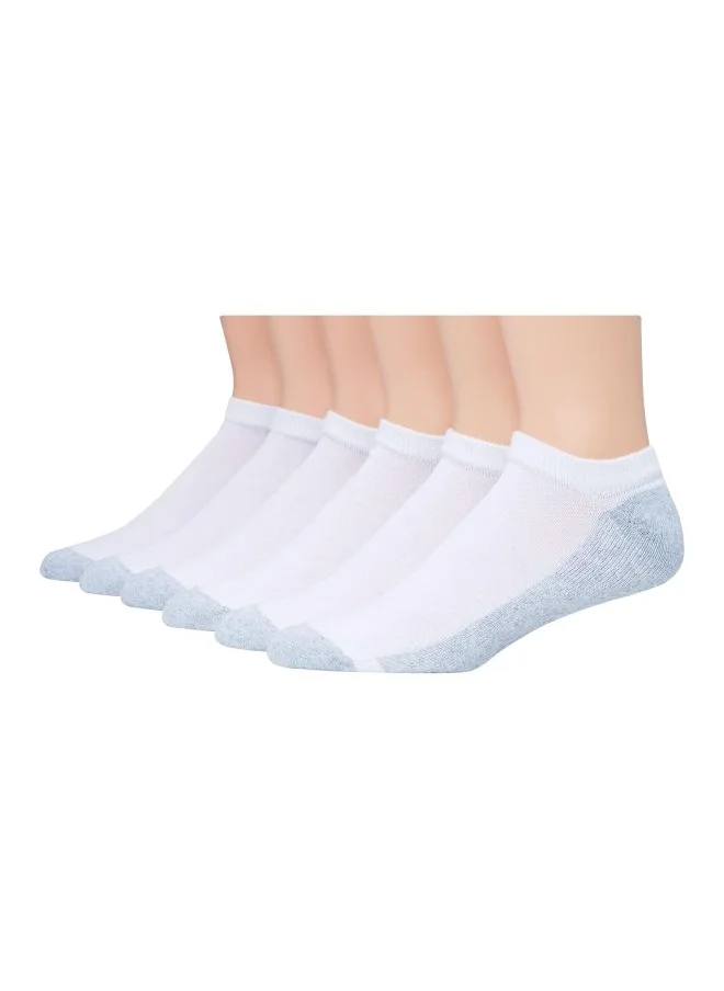 هينز Hanes Mens No Show White with Grey Heel and Toe Sock