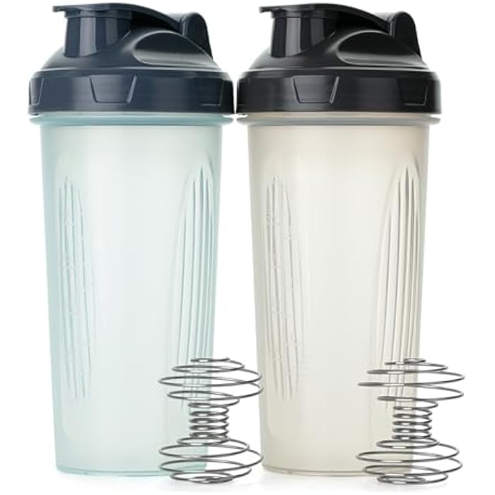 Mr. Pen- Shaker Bottles for Protein Mixes, 28 oz, 2 Pack, Clear, Protein Shaker Bottle with Wire Whisk Ball, Blender Bottle - Image 1