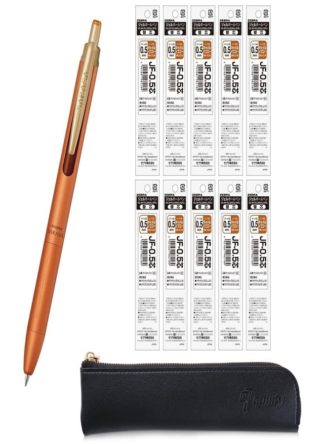 QULLITY ZEBRA SARASA GRAND Gel Ballpoint Pen 0.5mm Camel Yellow + 10 Refills, original Black slim pen case - Image 1
