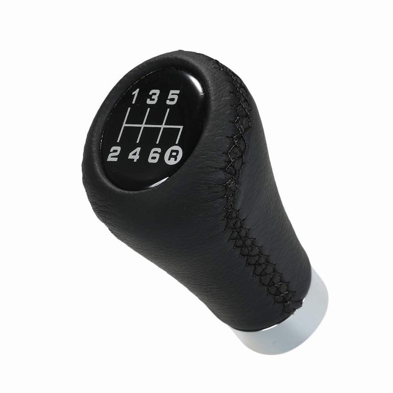 Car Manual Gear Shift Knob Black Leather Red Stitching 6 Speed Universal 2 Size - Image 5