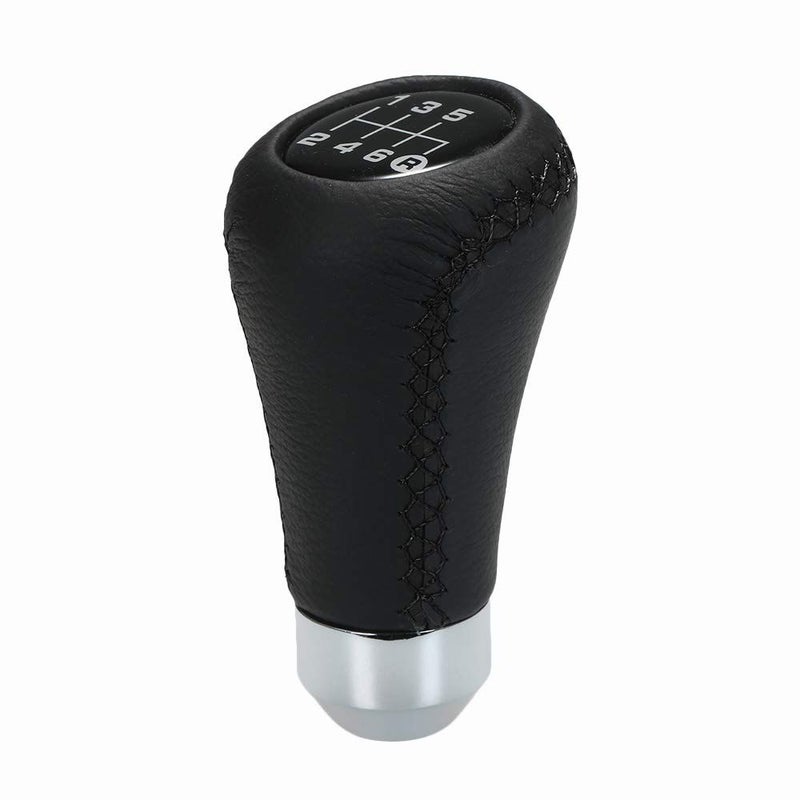 Car Manual Gear Shift Knob Black Leather Red Stitching 6 Speed Universal 2 Size - Image 3