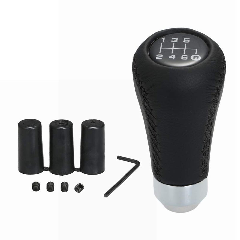 Car Manual Gear Shift Knob Black Leather Red Stitching 6 Speed Universal 2 Size - Image 2