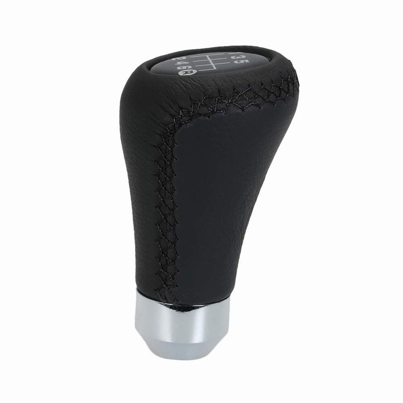 Car Manual Gear Shift Knob Black Leather Red Stitching 6 Speed Universal 2 Size - Image 4