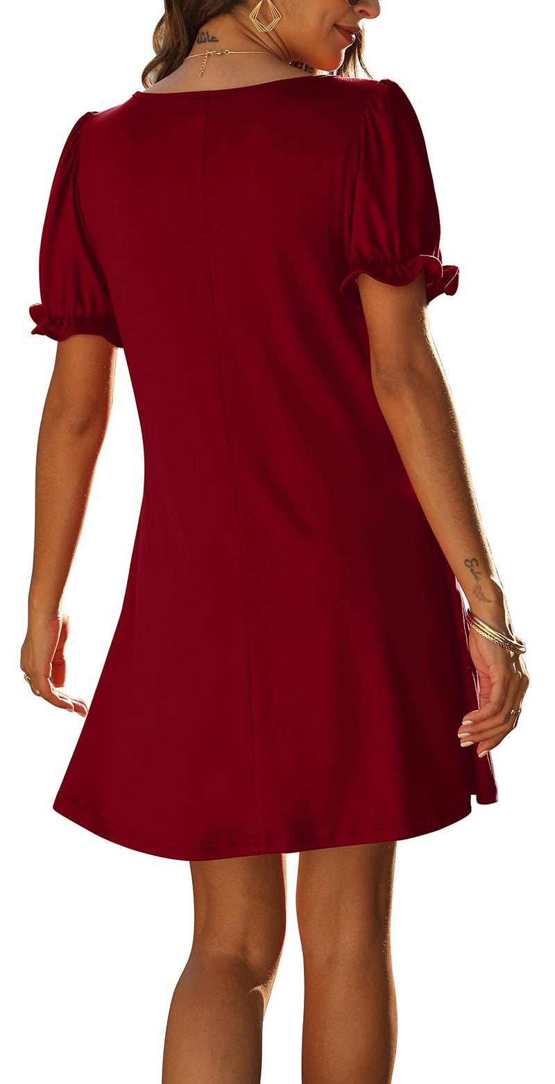 Aloodor Summer Dresses for Women Modest V-Neck Tshirt Dress Burgundy L - Image 4