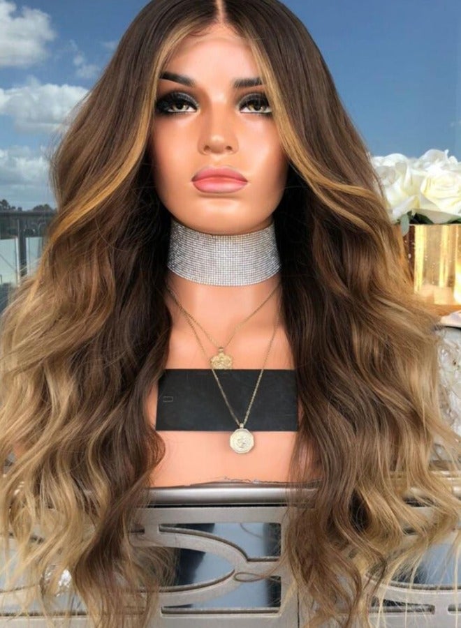 22 Inch Natural Soft Long Wavy Ombre Blonde Heat Resistant Synthetic Fiber Hair Wig - Image 1