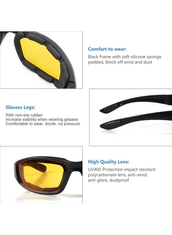 JCD 3 Pair Motorcycle Riding Glasses, Padded UV Protection Windproof Dustproof Cycling Sunglasses - Image 2