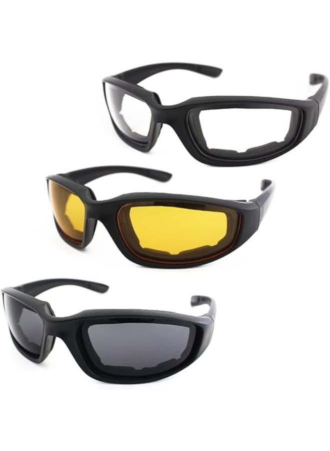 JCD 3 Pair Motorcycle Riding Glasses, Padded UV Protection Windproof Dustproof Cycling Sunglasses - Image 1