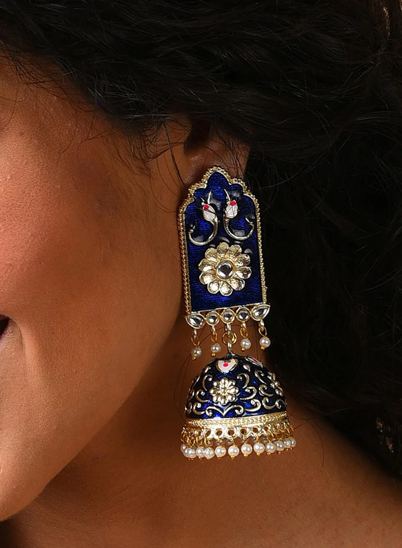 SOHI Blue Dome Shaped Artificial Drop Earring Jewellery