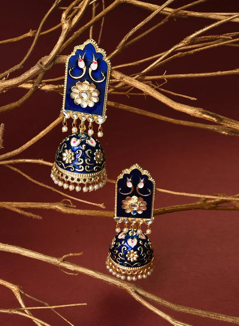 SOHI Blue Dome Shaped Artificial Drop Earring Jewellery