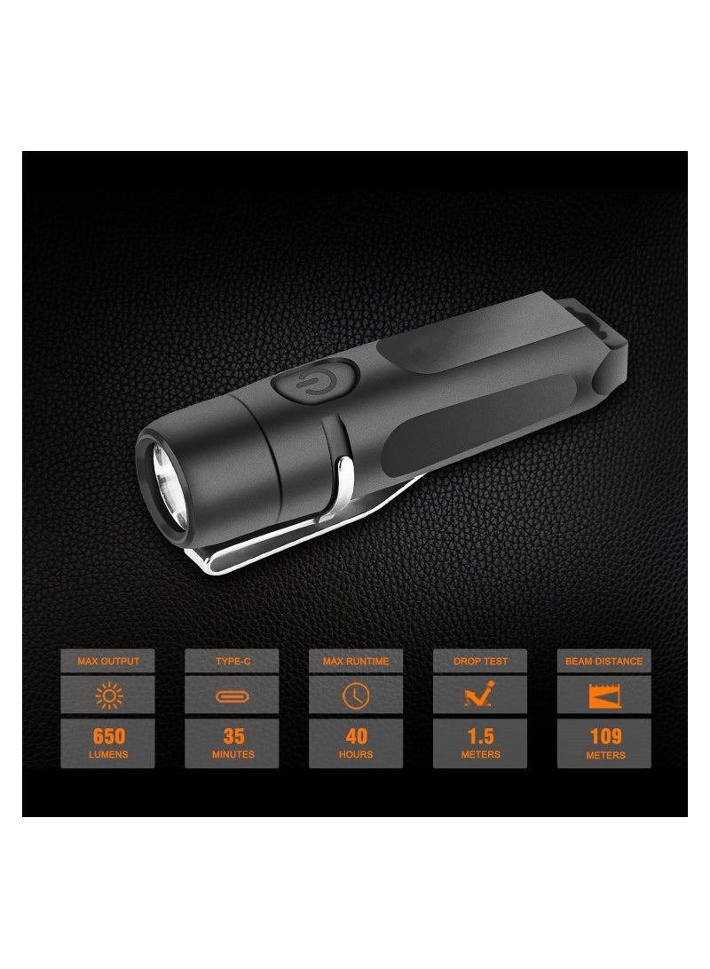 650 Lumens Rechargeable Keychain Flashlight, EDC Pocket Flashlight Mini High Pocket-Sized for Camping Outdoors Emergency - Image 2
