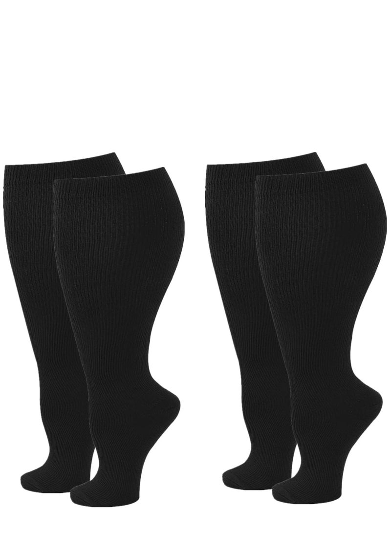 KASTWAVE Wide Calf Compression Socks for Women Men, 2 Pairs Plus Size Extra Large Size Support Socks Stockings Reduces Swelling & Pain for Nurses Running Pregnant Travel Flight 20-25 mmHg（XXL）  - Image 1