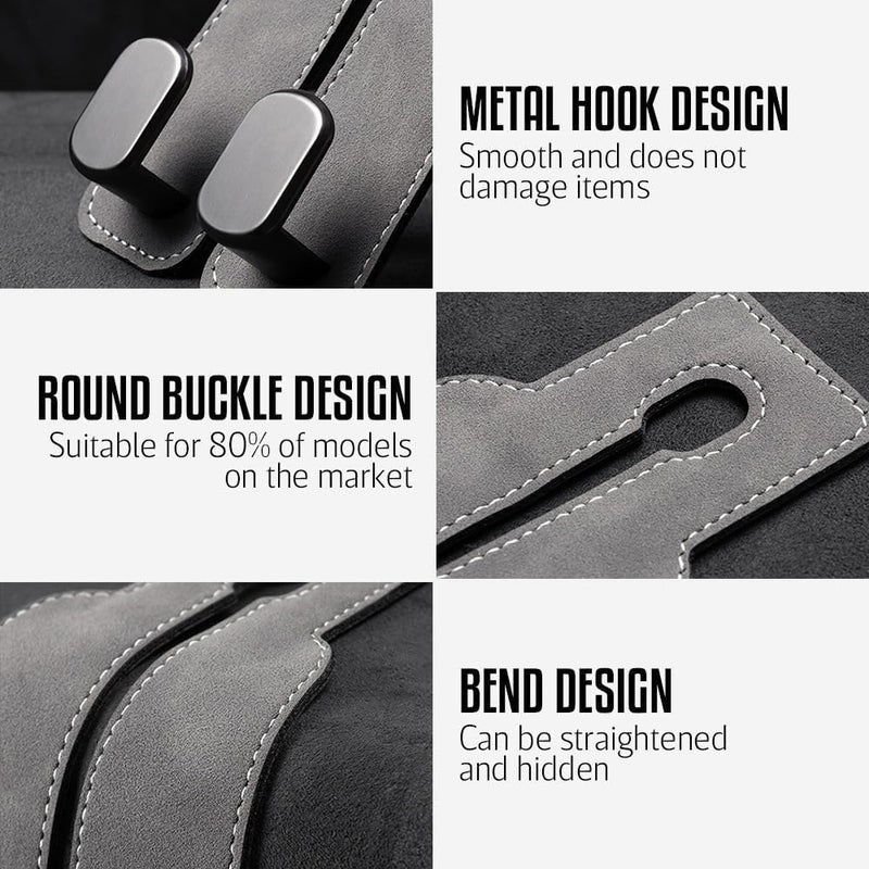 Excefore 2 Pcs Multi-Functional Double Hooks for Headrest, Gray, Ideal for Handbags, Purses, Coats, Umbrellas, Grocery Bags, Durable Purse Hooks for Seats - Image 5