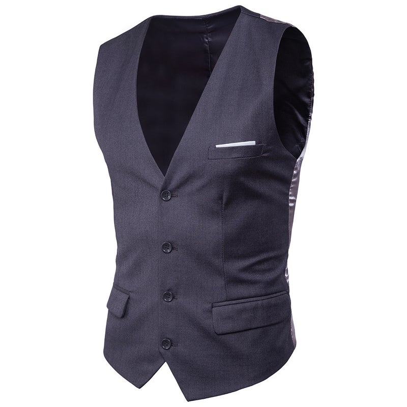 2021 Foreign Trade Cross-border New Mens Casual Slim Sleeveless Vest Korean Business Dress Solid Color Suit Vest Dark gray 