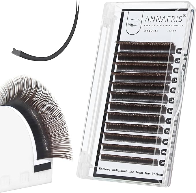 ANNAFRIS Ellipse Flat Eyelashes Extension 015 D 815mm Mix Natural Soft Matte Black Faux Mink Individual False Lashes Split Tips Light Eye Lashes Extension Supplies 015 D 815Mix - Image 1
