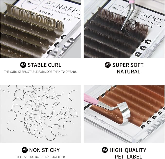 ANNAFRIS Ellipse Flat Eyelashes Extension 015 D 815mm Mix Natural Soft Matte Black Faux Mink Individual False Lashes Split Tips Light Eye Lashes Extension Supplies 015 D 815Mix - Image 2