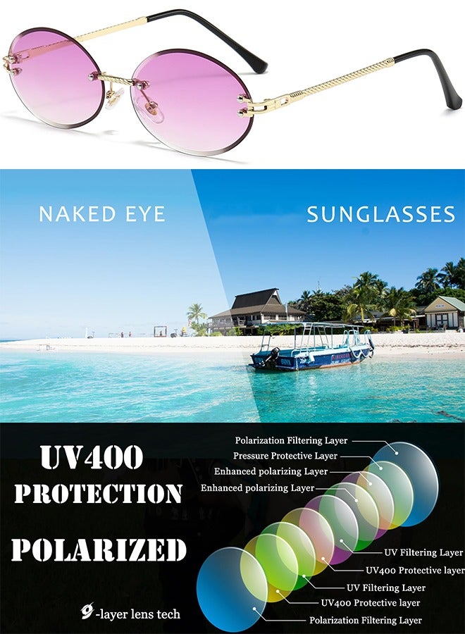 AZorb Sunglasses Women Oval Rimless Metal Frame for Men Women's Fashion Sun Glassess Polarized Eye UV400 Protection Shades - Image 2