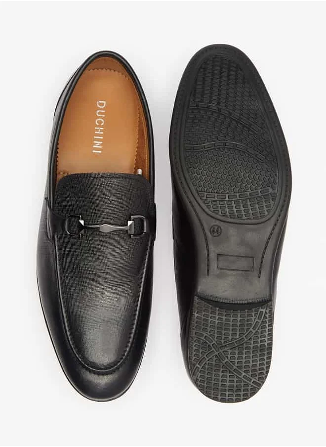 DUCHINI Men's Textured Slip-On Moccasins with Metal Accent