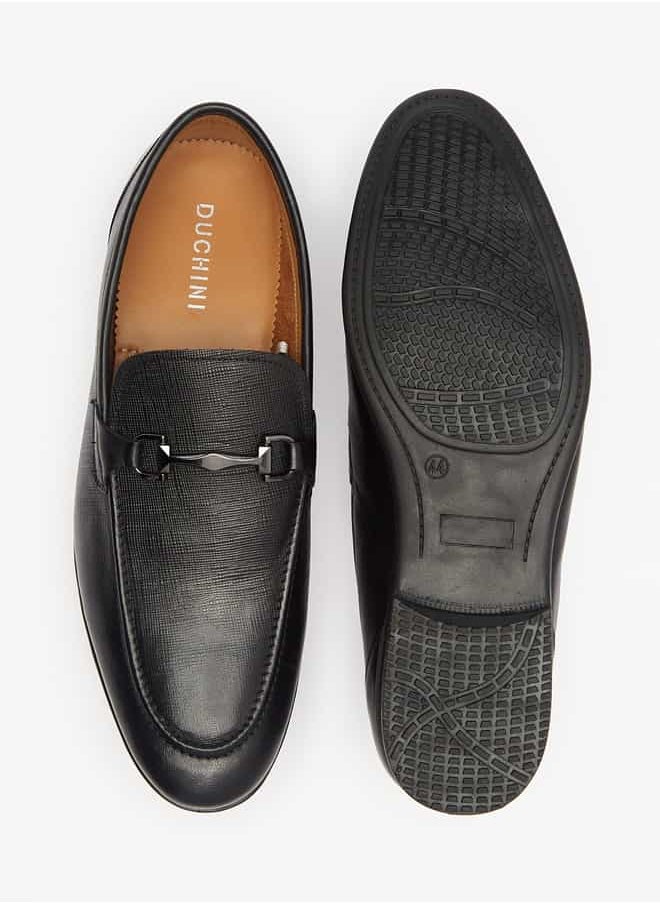 DUCHINI - Men's Textured Slip-On Moccasins with Metal Accent - Image 1