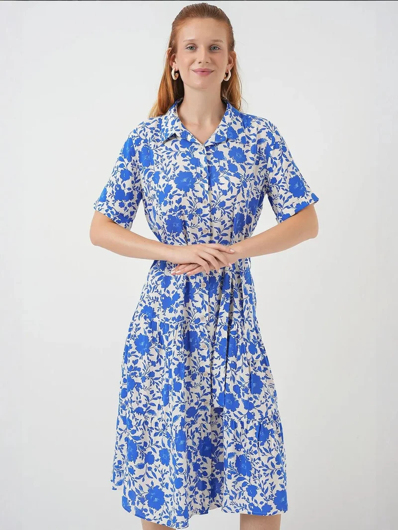 بيغ دارت فستان ميدي مطبوع بياقة قميص وقصة -