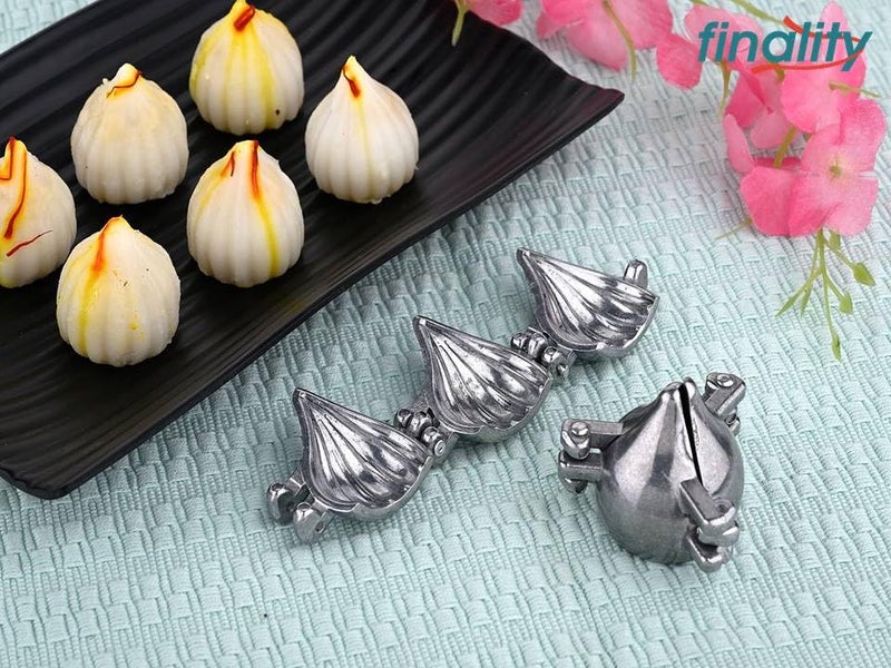 FINALITY Aluminium Modak Maker Mold (3 Pcs/Large) for Ganpati Festival | Multi-Purpose Mould for Modak, Momos, Gujiya - Perfect for Home-Made Delicacies | Ideal for Ganesh Chaturthi - Image 3