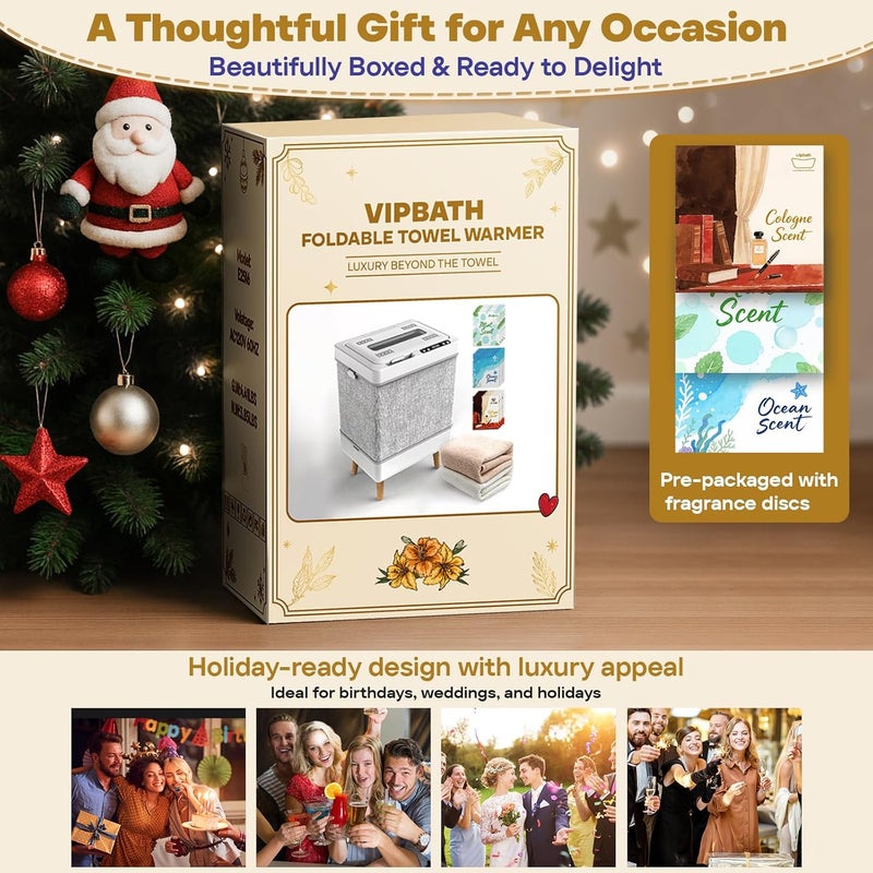 VIPBATH 35L Towel Warmer Gift Set – Family-Sized Foldable Design with Window, Dual Safety Shut-Off for Overheat & Tip-Over, 12 Aroma Discs – A Spa-Like Luxury for Home & Loved Ones - Image 2