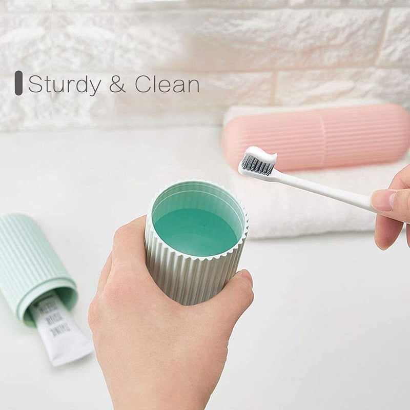 Kitchenwell Capsule Shape Travel Toothbrush Case Holder Portable Toothbrush Storage Plastic Toothbrush Storage Holder (Pink-Blue, Pack of 2) - Image 3