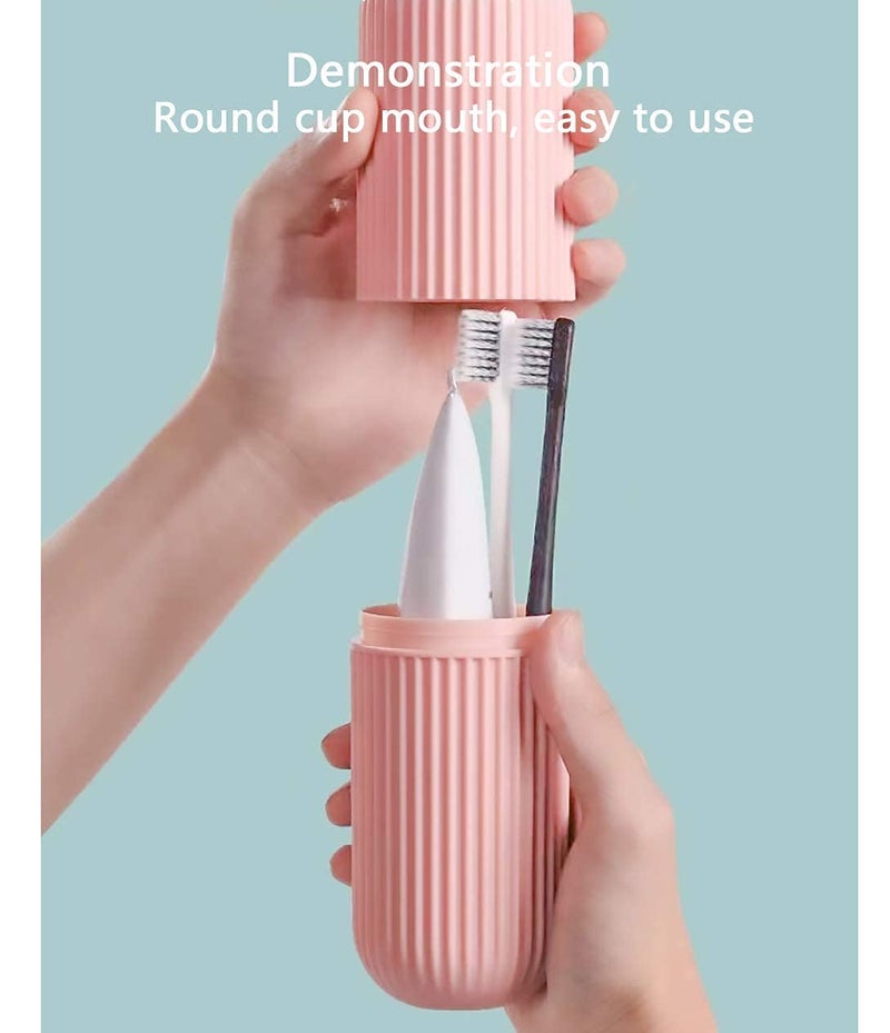 Kitchenwell Capsule Shape Travel Toothbrush Case Holder Portable Toothbrush Storage Plastic Toothbrush Storage Holder (Pink-Blue, Pack of 2) - Image 2