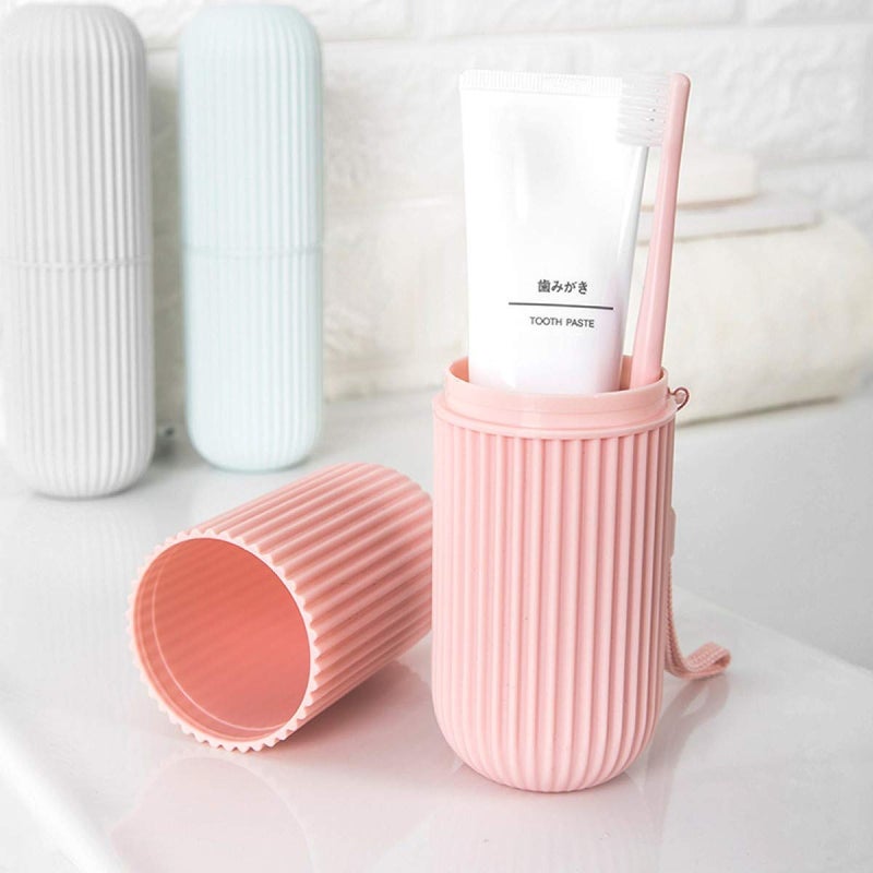 Kitchenwell Capsule Shape Travel Toothbrush Case Holder Portable Toothbrush Storage Plastic Toothbrush Storage Holder (Pink-Blue, Pack of 2) - Image 5