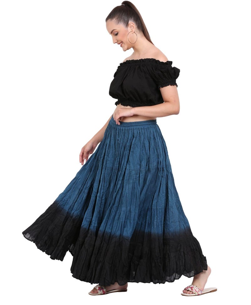 Wevez 25 Yard Wrap Skirt for Women | Boho Gypsy Long Belly Dance Skirt | Festival & Renaissance Maxi Skirt, Teal/Black - Image 4