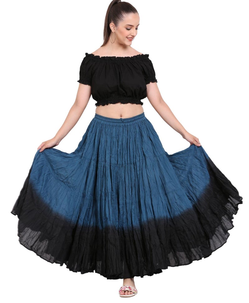 Wevez 25 Yard Wrap Skirt for Women | Boho Gypsy Long Belly Dance Skirt | Festival & Renaissance Maxi Skirt, Teal/Black - Image 2