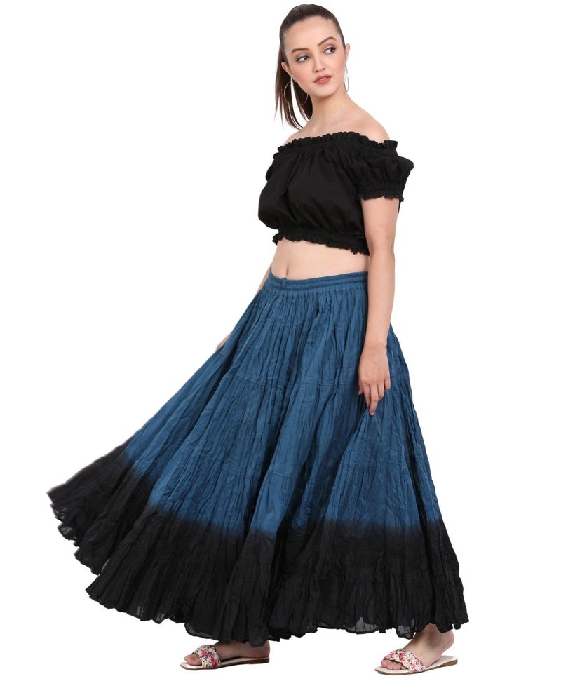 Wevez 25 Yard Wrap Skirt for Women | Boho Gypsy Long Belly Dance Skirt | Festival & Renaissance Maxi Skirt, Teal/Black - Image 5