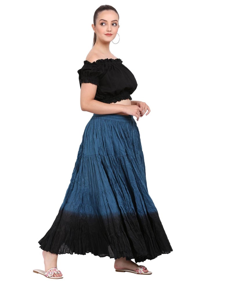 Wevez 25 Yard Wrap Skirt for Women | Boho Gypsy Long Belly Dance Skirt | Festival & Renaissance Maxi Skirt, Teal/Black - Image 3
