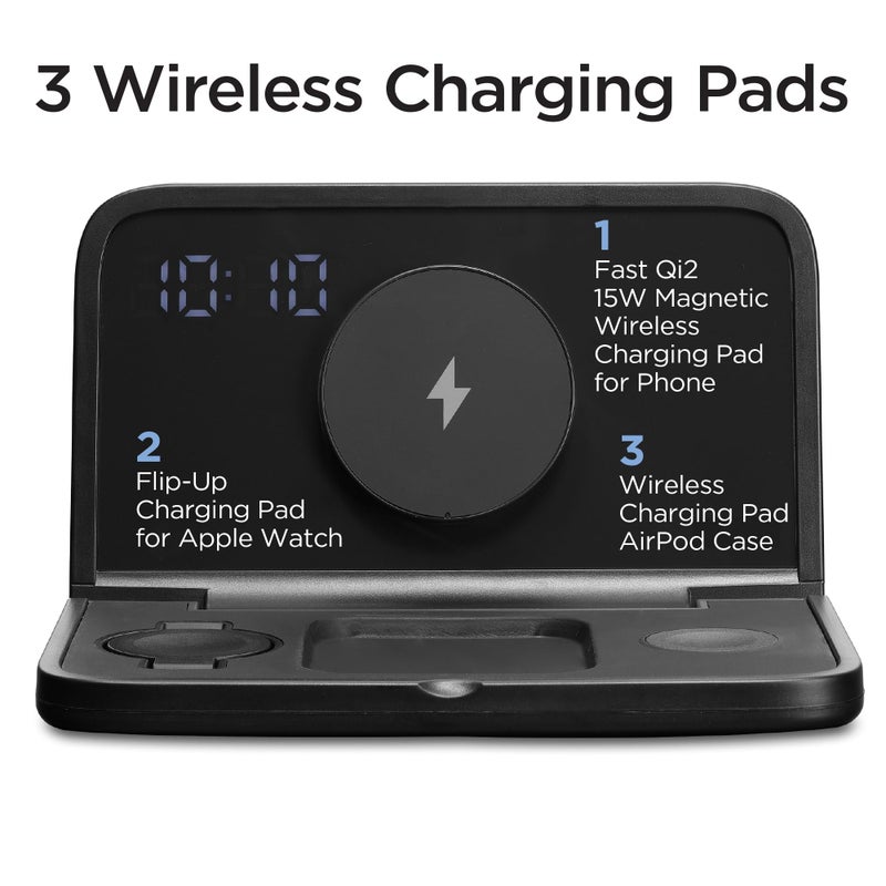 iHome Alarm Clock with Wireless Charging, Digital Alarm Clock for Bedroom Includes Wireless Charger for iPhone, AirPods, and Apple Watch (iWW7) - Image 3